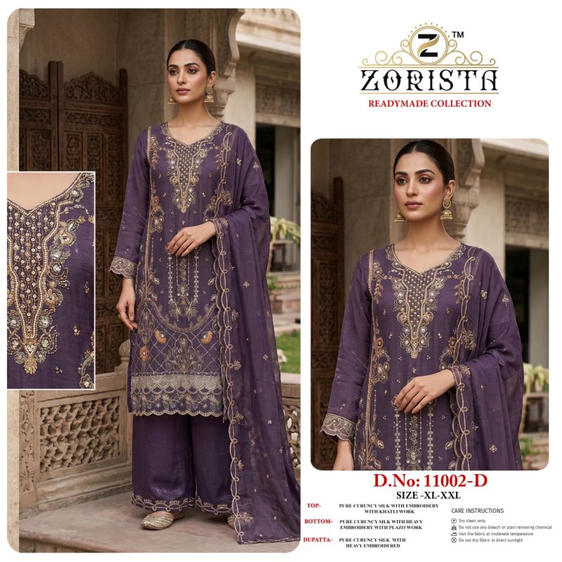 11002 A To D By Zorista Curuncy Silk Readymade Pakistani Suits